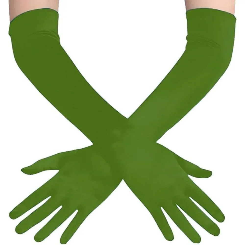 Women's Classic Satin Olive Above Elbow Gloves Stretchy Soft Cosplay Costume
